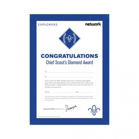 Chief Scout's Diamond Award Certificate - Pack of 10